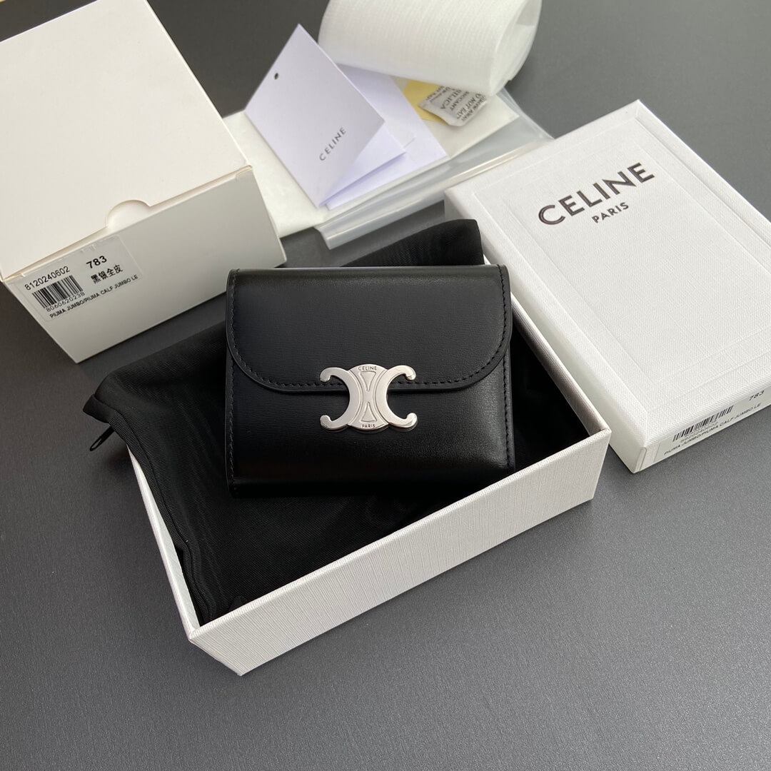 Ce1i*e Small Flap Wallet TRIOMPHE IN Shiny Smooth Lambskin